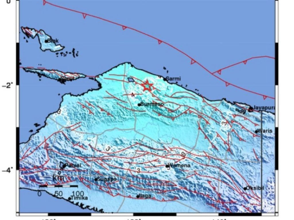 Infographic of the location of the epicenter of the earthquake in Mamberamo Raya Regency, Papua on Saturday (10/9/2022).