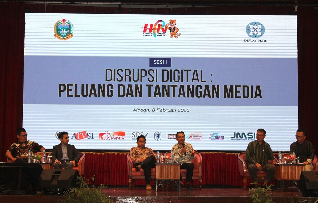 Suasana Konvensi Nasional Media Massa: Peluang di Tahun Menantang pada peringatan Hari Pers Nasional (HPN) di Medan, Sumatera Utara, Rabu (8/2/2023).