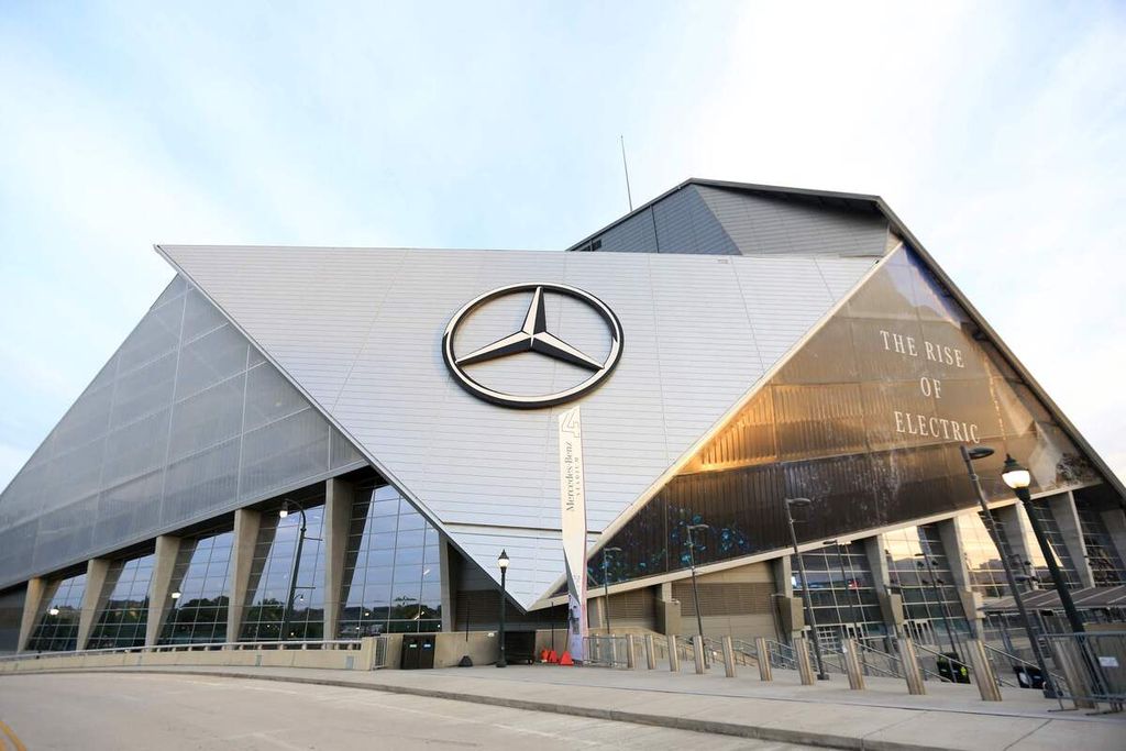 Suasana Stadion Mercedes-Benz di Atlanta, Georgia, AS, dalam foto tanggal 18 Juni 2024. Stadion tersebut akan menjadi lokasi pertandingan pembuka Copa America 2024 antara Argentina dan Kanada, Kamis (19/6/2024) waktu setempat atau Jumat (20/6/2024) pagi WIB. 