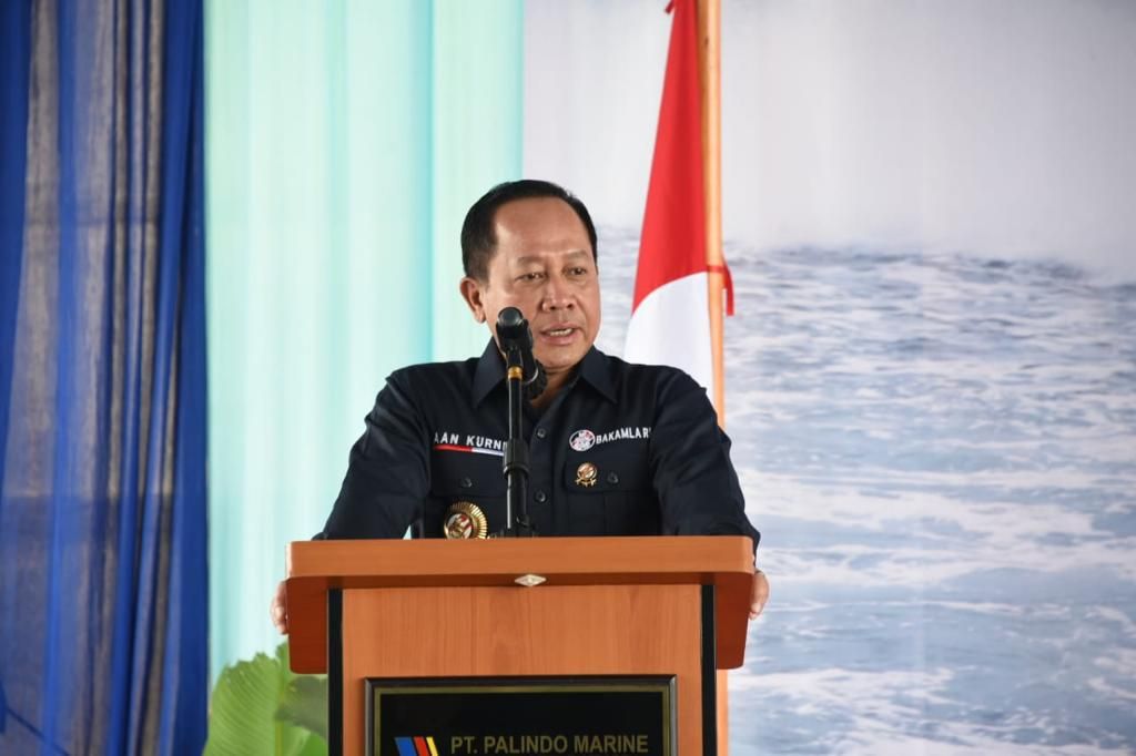 Kepala Badan Keamanan Laut RI Laksamana Madya Aan Kurnia menghadiri peresmian kapal cepat (<i>high speed craft</i>/HSC) di galangan PT Palindo Marine Shipyard, Batam, Kepulauan Riau, Senin (26/6/2023).