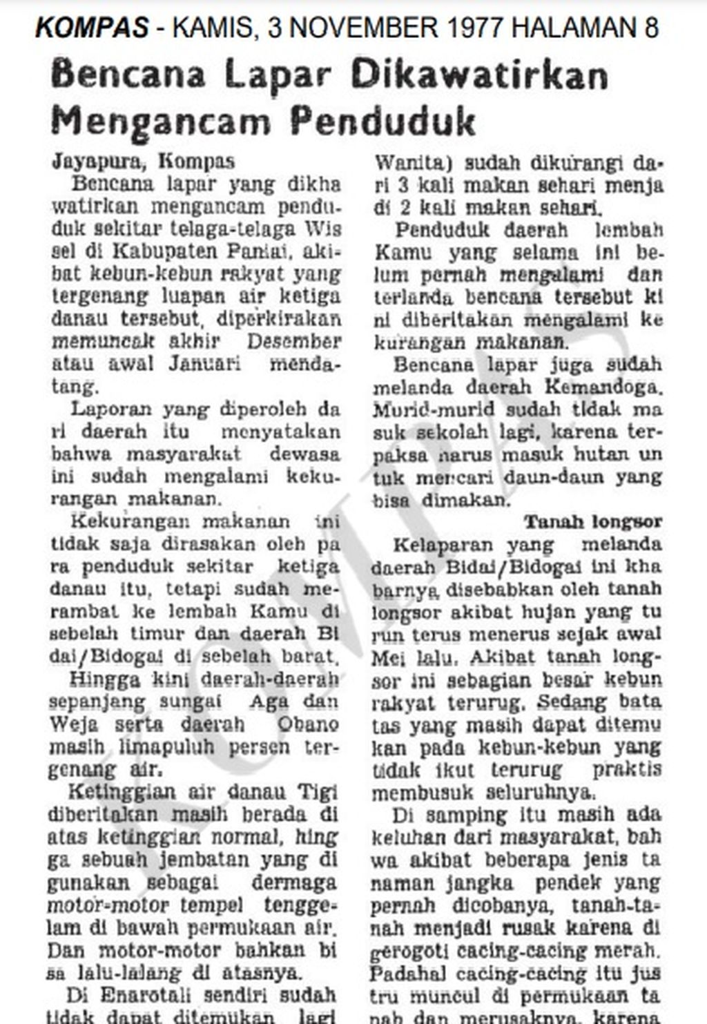 Berita <i>Kompas</i>, 3 November 1977