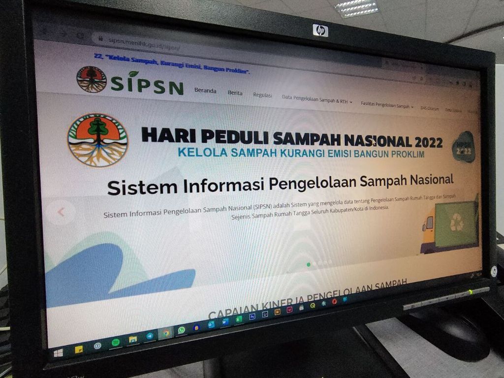 Laman beranda Sistem Informasi Pengelolaan Sampah Nasional (SIPSN) Kementerian Lingkungan Hidup dan Kehutanan seperti yang diakses pada Rabu (18/5/2022).