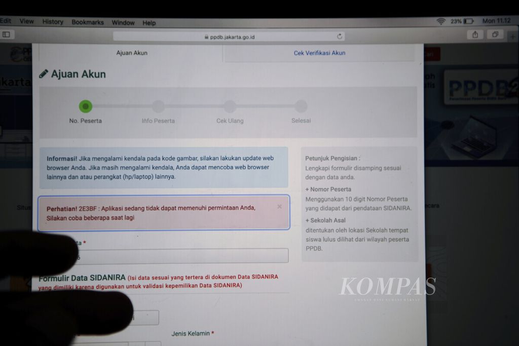 Laman pelaksanaan penerimaan peserta didik baru (PPDB) secara daring ppdb.jakarta.go.id tak bisa diakses, Senin (7/6/2021).