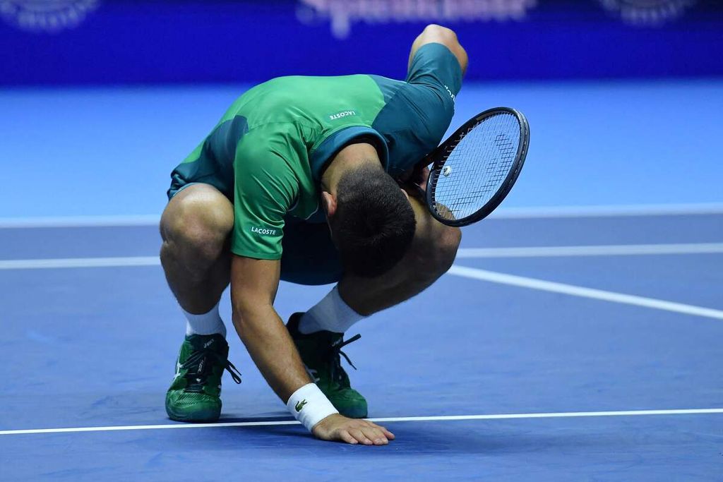 Novak Djokovic usai mengalahkan Holger Rune di Final ATP, Senin (13/11/2023) dini hari WIB.