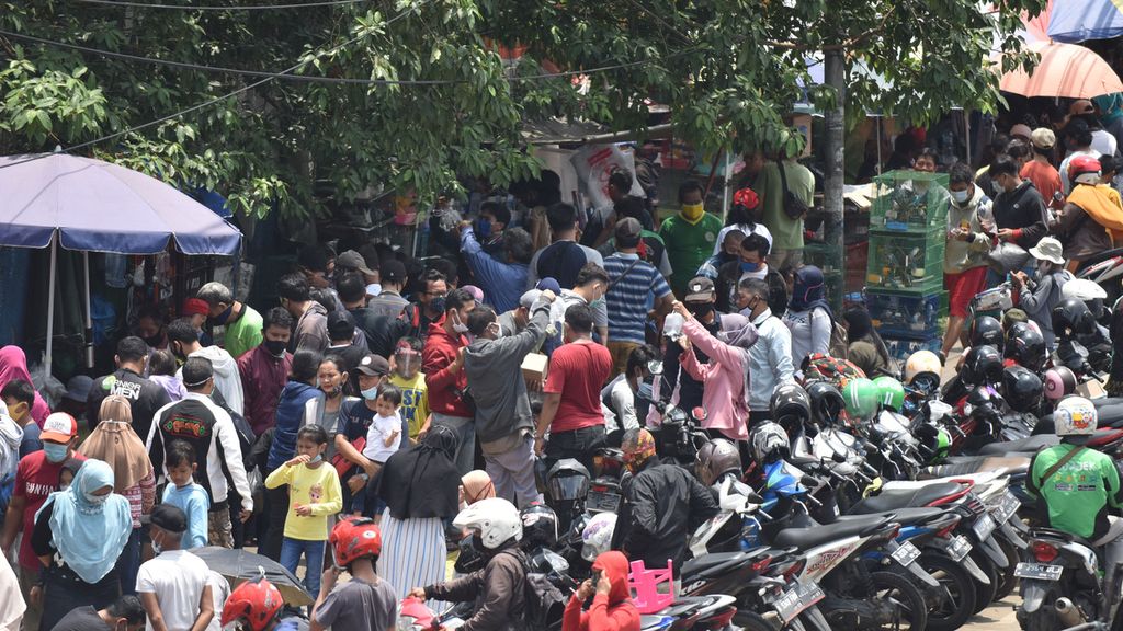 Banyak warga belum memiliki kesadaran untuk mematuhi protokol kesehatan pencegahan Covid-19 dengan baik. Hal itu salah satunya terlihat di Pasar Hewan Jatinegara, Jakarta Timur, saat warga berdesakan untuk berburu hewan peliharaan, Kamis (29/10/2020). 
