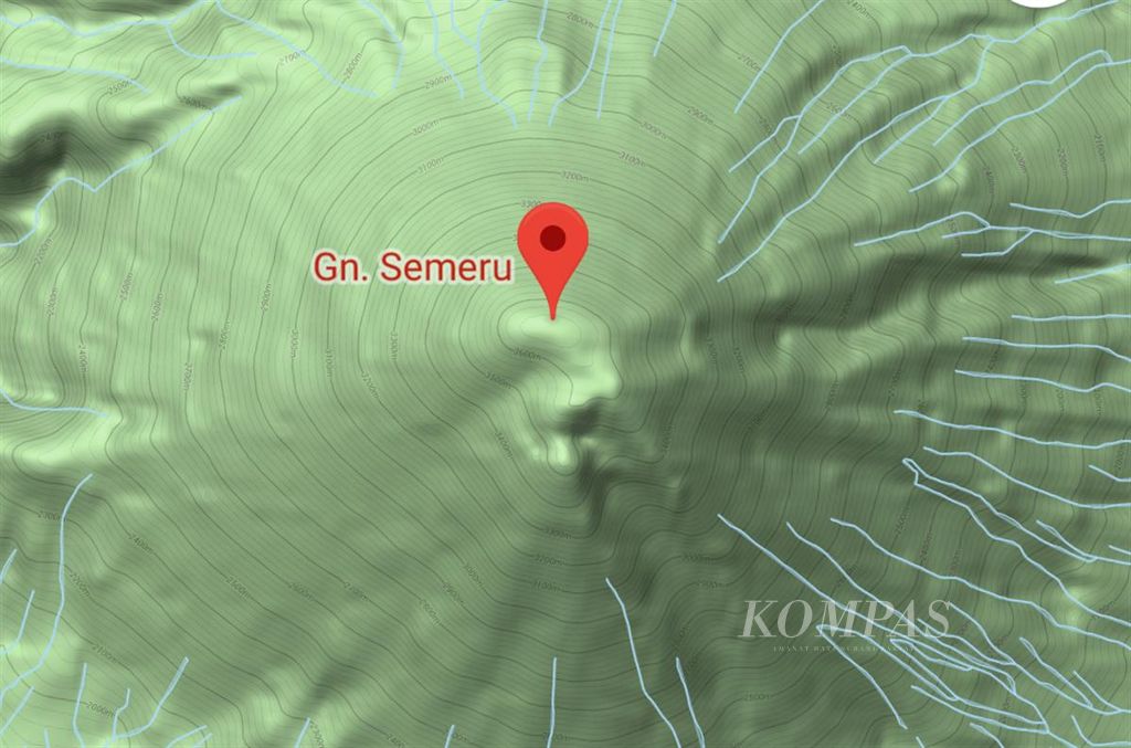 Tangkapan layar peta Gunung Semeru.