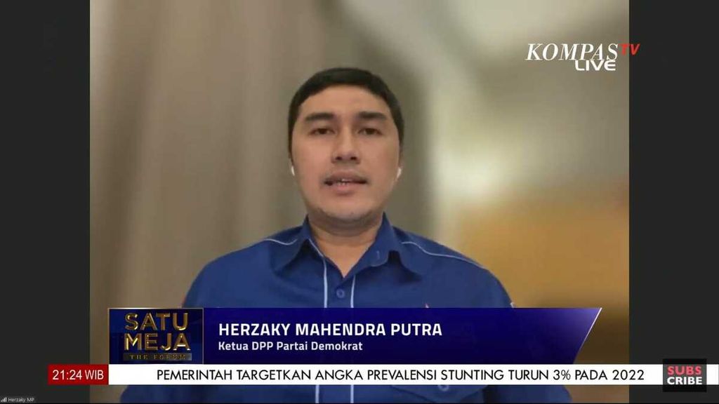 Herzaky Mahendra Putra pada acara Satu Meja The Forum bertajuk Silaturahmi Politik dan Arah Koalisi yang disiarkan Kompas TV, Rabu (11/5/2022) malam.