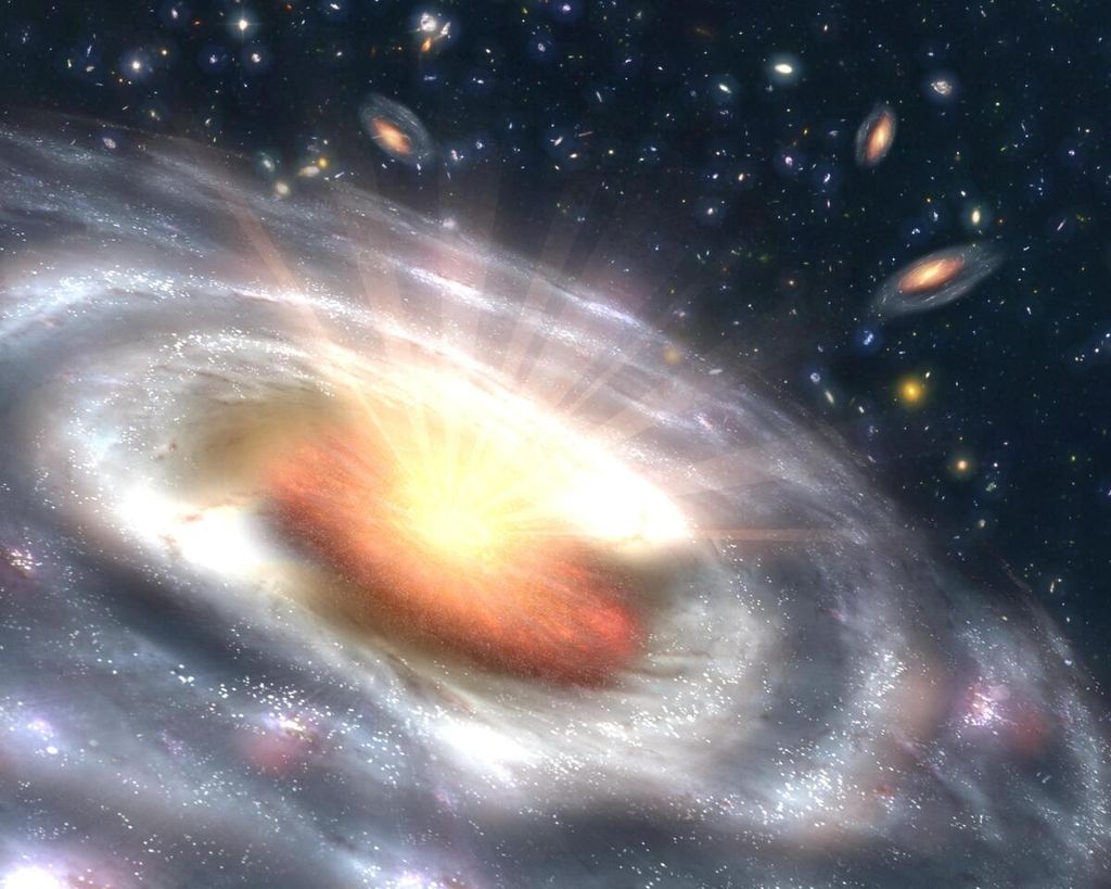 Konsep artis tentang lubang hitam yang bertumbuh di pusat galaksi.