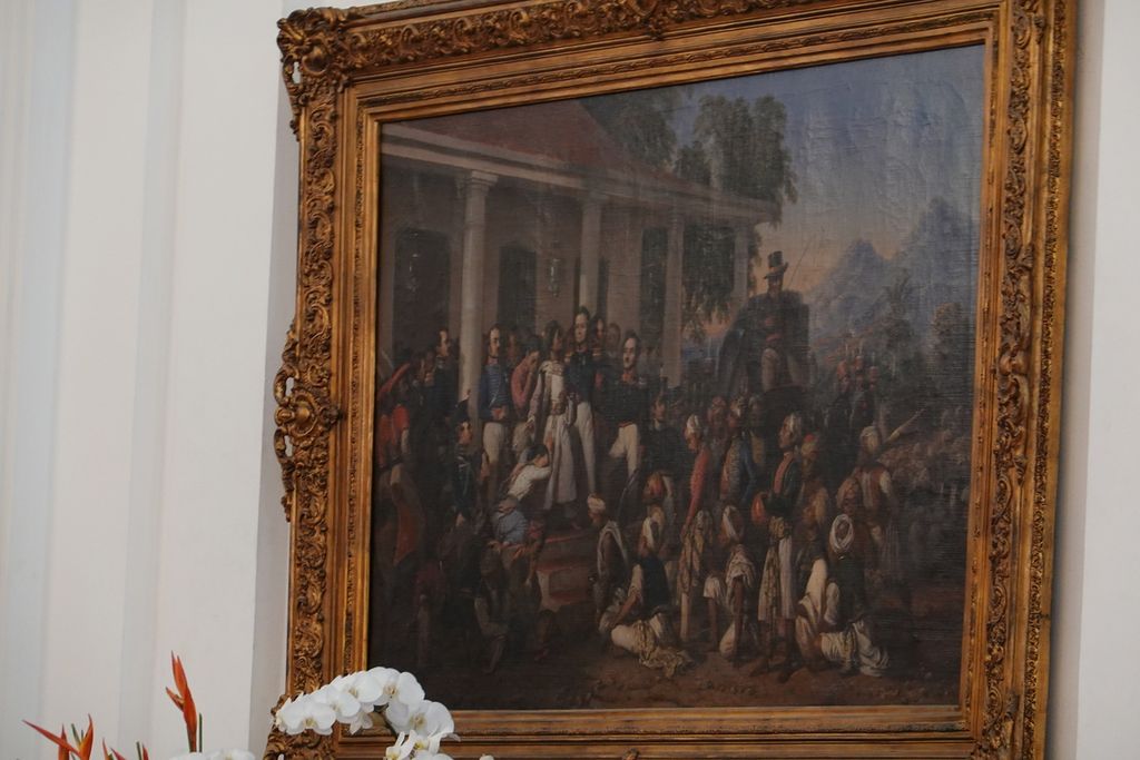 Lukisan karya Raden Saleh yang berjudul Penangkapan Pangeran Diponegoro yang menjadi salah satu lukisan termahal di dunia yang kini menjadi koleksi yang dipajang di Istana Merdeka, Jakarta.
