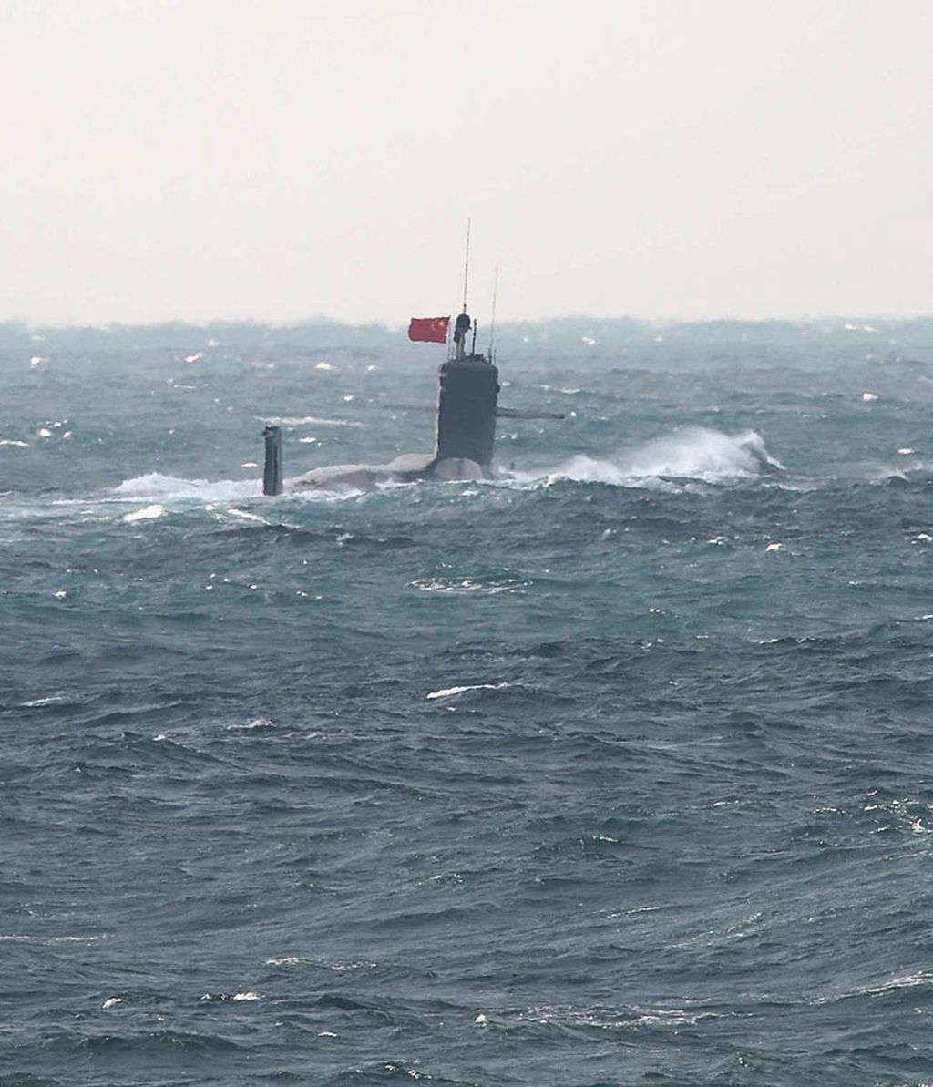 A Chinese submarine sails in the East China Sea, as in this photo taken on January 12, 2018 and released by the Japanese Defense Ministry. 