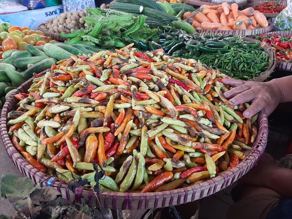 Maraknya serangan hama lalat buah dan penyakit di musim hujan memicu terjadinya kenaikan harga cabai rawit merah, termasuk di Pasar Rejowinangun, Kota Magelang, Selasa (8/3/2022).