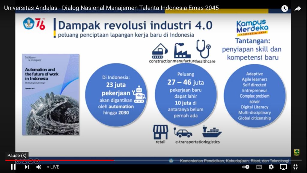 Paparan Sofwan Effendi di Dialog Nasional Manajemen Talenta Indonesia Emas 2045, Kamis (10/3/2022). 