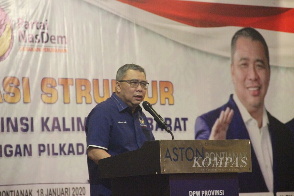 Wakil Ketua Umum Partai Nasdem Ahmad Ali, dalam acara Konsolidasi Nasdem Kalimantan Barat, di Pontianak, Sabtu (18/1/2020).