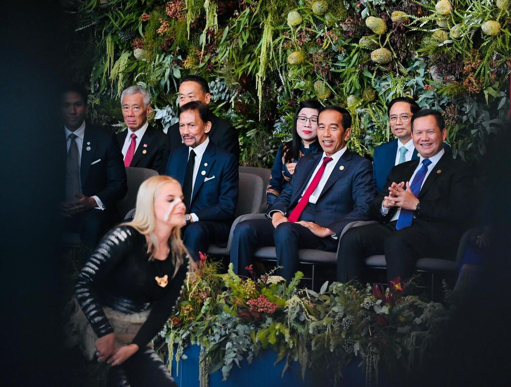Presiden Joko Widodo menghadiri resepsi yang digelar Perdana Menteri Australia Anthony Albanese dalam rangka Konferensi Tingkat Tinggi (KTT) Khusus ASEAN-Australia di Melbourne Convention and Exhibition Center (MCEC), Melbourne, Australia, 5 Maret 2024. 