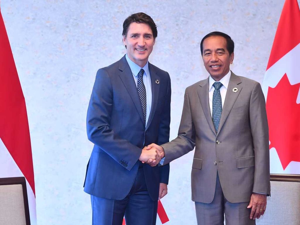 Presiden Joko Widodo melakukan pertemuan bilateral dengan PM Kanada Justin Trudeau sebelum menghadiri KTT G7 di Hiroshima, Jepang, Sabtu (20/5/2023). Dalam pertemuan, selain transisi energi, juga dibahas penyelesaian perjanjian kerja sama ekonomi Indonesia-Kanada (IC-CEPA).