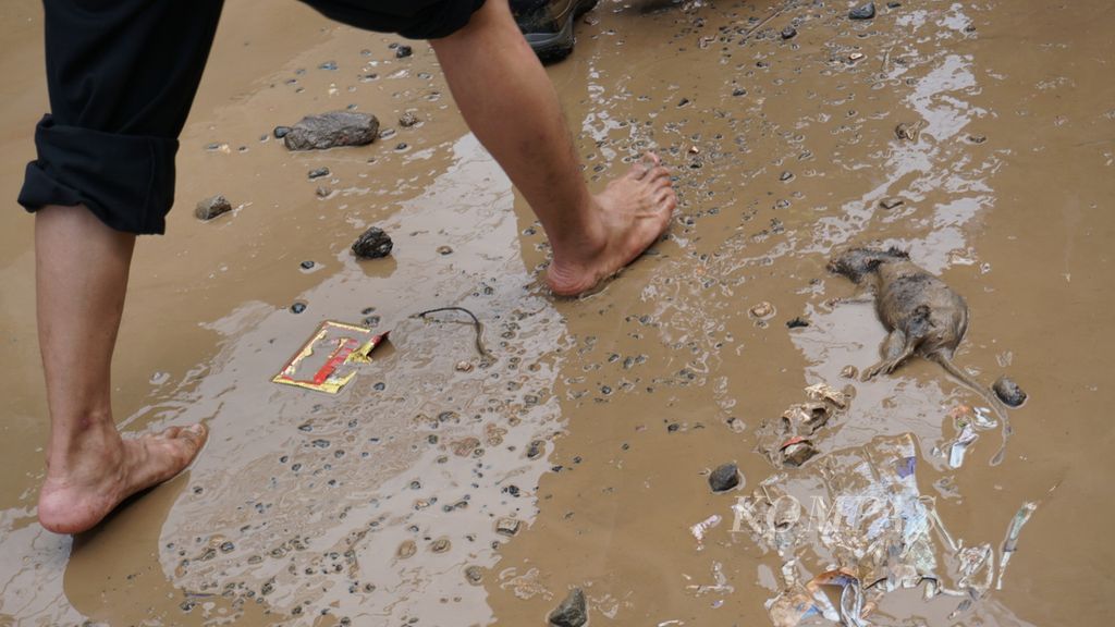 Kondisi pascabajir di Perum Pondok Gede Permai, Jatirasa, Jatiasin, Kota Bekasi, Jawa Barat, Kamis (2/1/2020). Masyarakat terdampak banjir dan longsor yang terjadi di wilayah Jabodetabek berisiko mengalami berbagai jenis penyakit akibat lingkungan yang kotor, seperti ISPA, leptospirosis, dan diare.