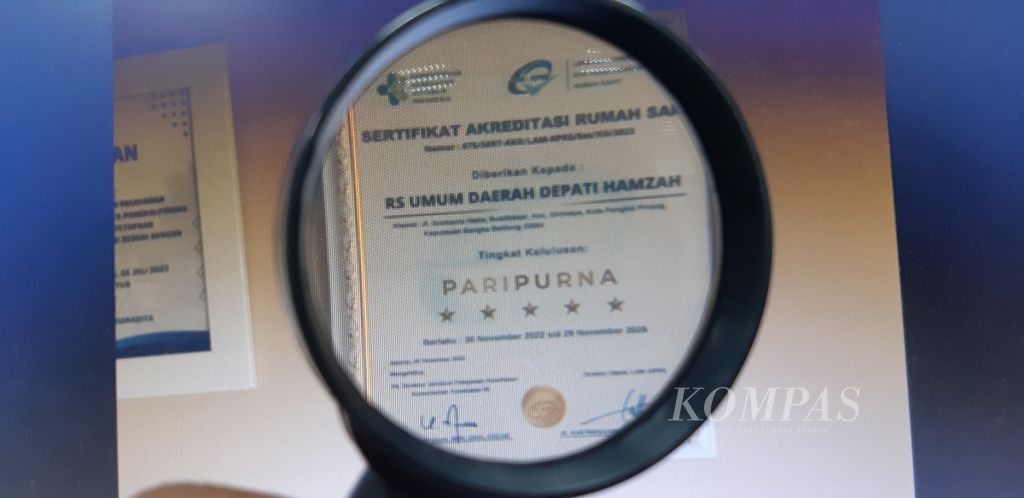 Nilai akreditasi paripurna RSUD Depati Hamzah, Pangkal Pinang, Kepulauan Bangka Belitung.