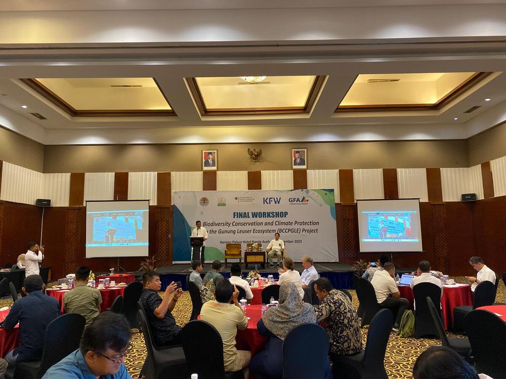 <i>Workshop </i>final Biodiversity Conservation and Climate Protection in the Gunung Leuser Ecosystem (BCCPGLE) di Banda Aceh, Aceh, pada Rabu (27/9/2023).