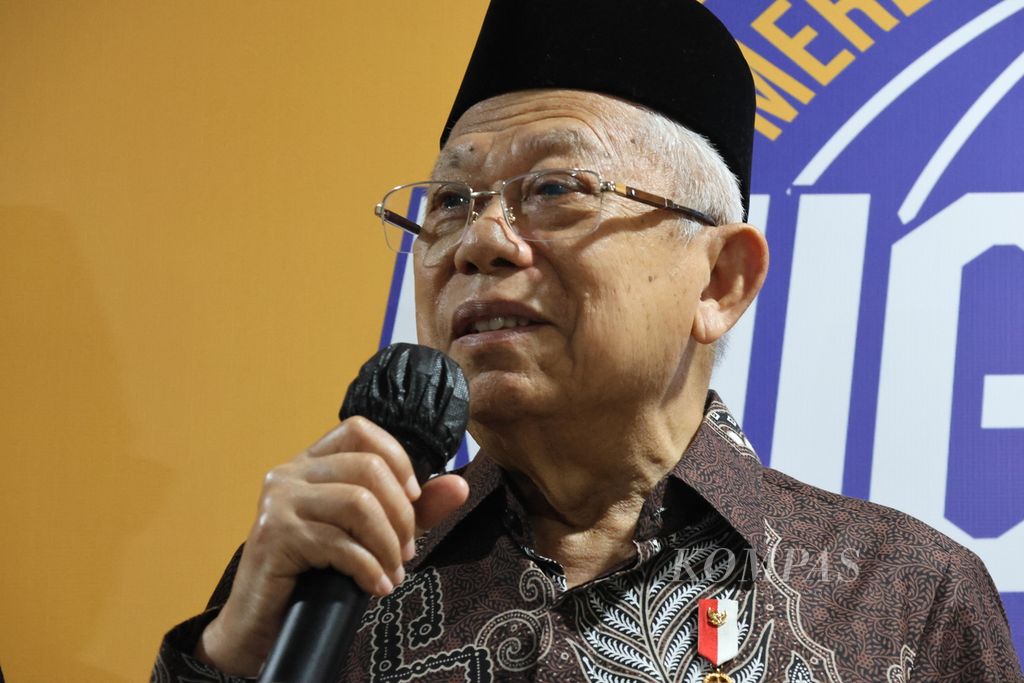 Wakil Presiden Ma'ruf Amin di Gelora Bung Karno, Jakarta, Senin (18/12/2023).