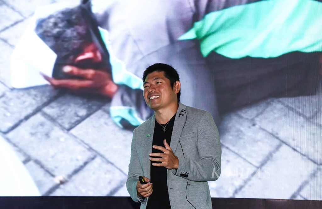 CEO & Co-Founder Grab Anthony Tan menyampaikan sambutannya dalam program kontribusi sosial Grab for Good di Jakarta, Selasa (24/9/2019). 