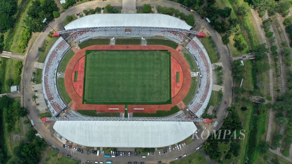 Foto udara kawasan Stadion Gelora Sriwijaya Jakabaring (GSJ) di Palembang, Sumatera Selatan, Kamis (23/3/2023). Sejak Oktober 2022, delegasi FIFA sudah empat kali meninjau stadion yang akan dijadikan salah satu tempat penyelenggaraan Piala Dunia U-20 tersebut. Inspeksi terakhir tersebut menentukan terpilihnya stadion ini menjadi salah satu tempat penyelenggaraan. 