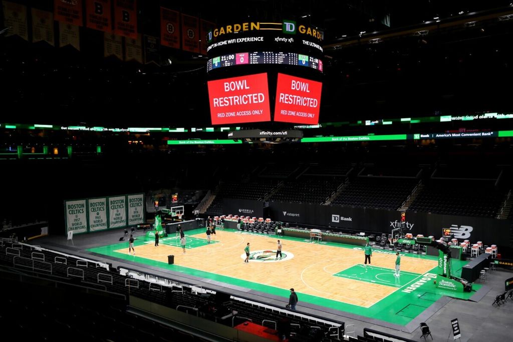 Suasana TD Garden, markas klub NBA, Boston Celtics, Januari 2021. 