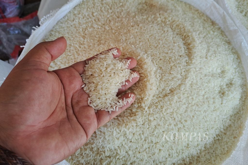 Salah satu beras kualitas atas yang dijual di salah satu toko di Pasar Raya Padang, Kota Padang, Sumatera Barat, Kamis (29/2/2024). Harga beras di pasar ini Rp 17.000-17.500 per kg untuk kualitas atas dan Rp 15.000-16.500 per kg untuk kualitas menengah. Harga tersebut naik Rp 500-Rp 2.000 per kg dibandingkan dengan harga sebulan lalu. 