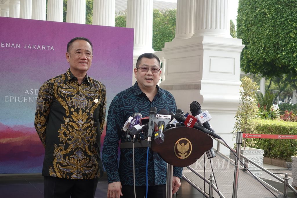 Ketua Umum Partai Perindo Hary Tanoesoedibjo di Kompleks Istana Kepresidenan Jakarta, Senin (15/5/2023).