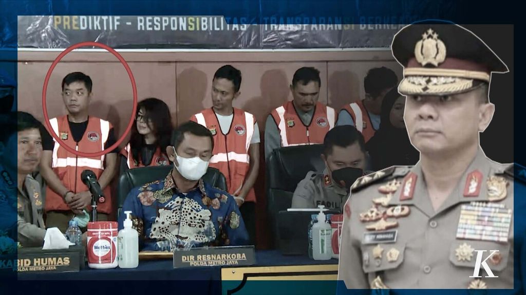Bekas Kapolda Sumatera Barat Irjen Teddy Minahasa beperkara dengan mantan bawahannya, eks Kapolres Bukittinggi Ajun Komisaris Besar Dody Prawiranegara (lingkaran merah), dalam kasus peredaran 5 kg sabu ke Jakarta.