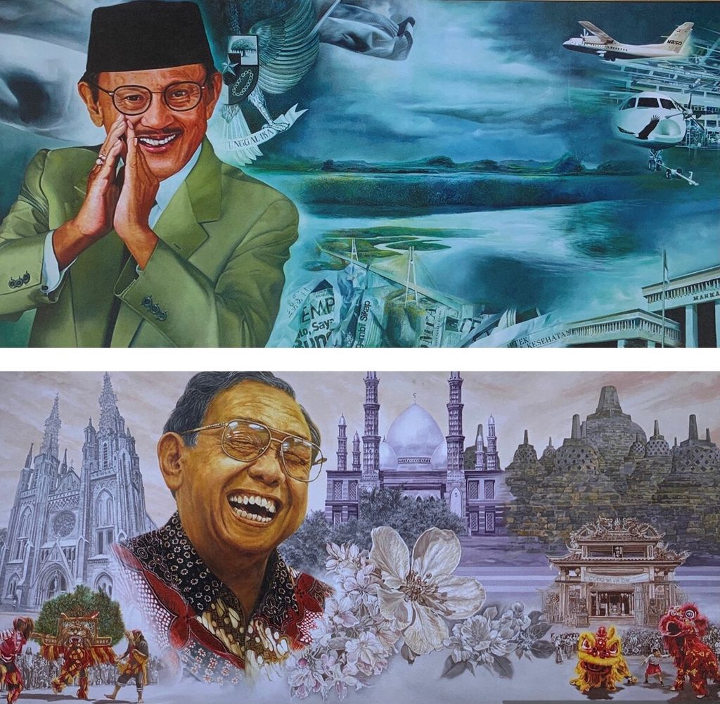 Lukisan Presiden BJ Habibie karya Ivan Hariyanto dan lukisan Abdurrachman Wahid karya Gunawan Hanjaya. 