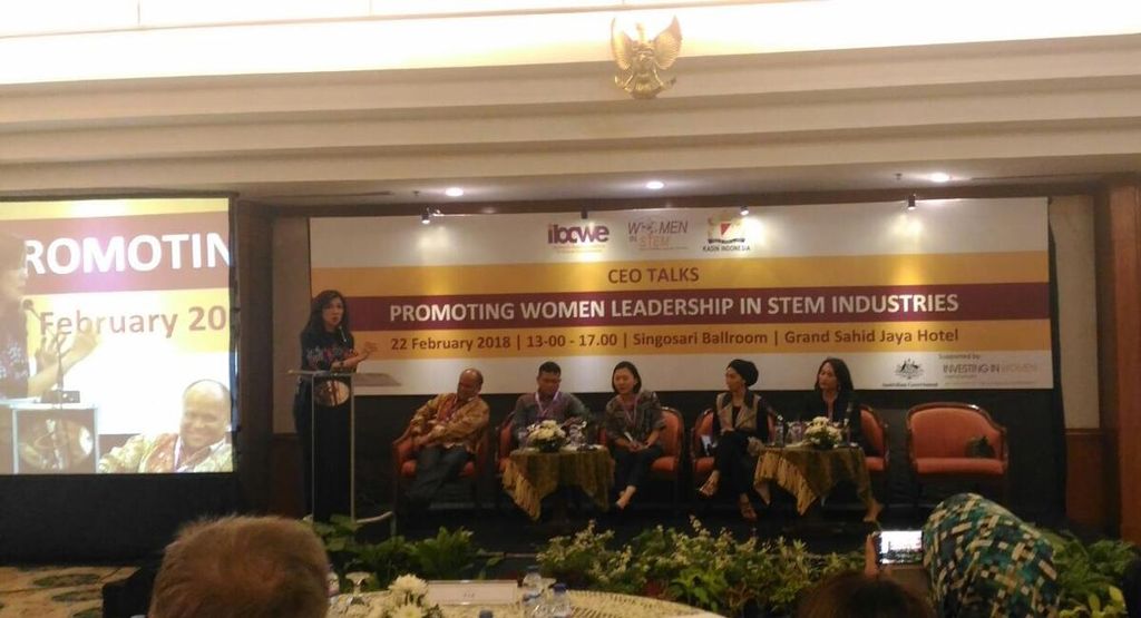 Suasana Bincang CEO: Mendukung Kepemimpinan Perempuan di Industri STEM, di Jakarta, Selasa (22/2/2018).
