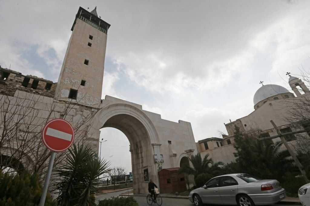 Gerbang bersejarah, Bab Sharqi (Gerbang Timur), di Kota Tua Damaskus, Suriah, 2 Maret 2021. Damaskus adalah kota termurah di dunia berdasarkan laporan Economist Intellegence Unit tahun 2023.  
