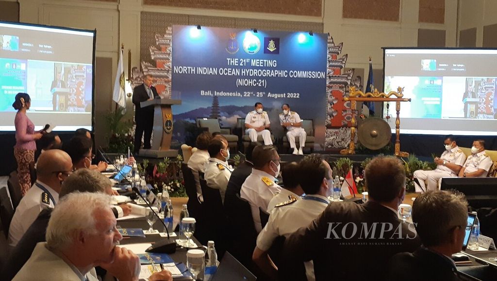 Pusat Hidro-Oseanografi Angkatan Laut (Pushidrosal) menjadi tuan rumah pertemuan ke-21 Komisi Hidrografi Samudra Hindia Utara (North Indian Ocean Hydrographic Commission/NIOHC) di Nusa Dua, Kuta Selatan, Kabupaten Badung, Bali, Selasa (23/8/2022). 