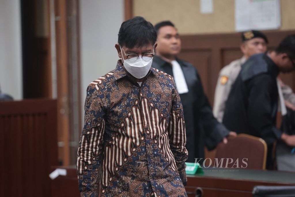 Bekas Menteri Komunikasi dan Informatika Johnny G Plate menjalani sidang lanjutan di Pengadilan Negeri Jakarta Pusat, Jakarta, Selasa (4/7/2023). 