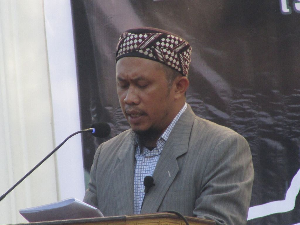 Khatib pada shalat Id 1443 H di Kampus Universitas Muhammadiyah Kupang, Farhan Suhada, selaku Ketua Majelis Tabligh PWM NTT, Senin (2/5/2022).