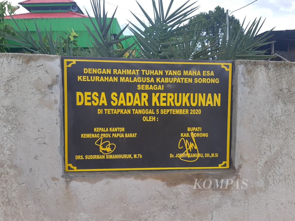 The inscription of the Malagusa Harmony Village in Sorong Regency, Southwest Papua, as the Harmony Awareness Village.