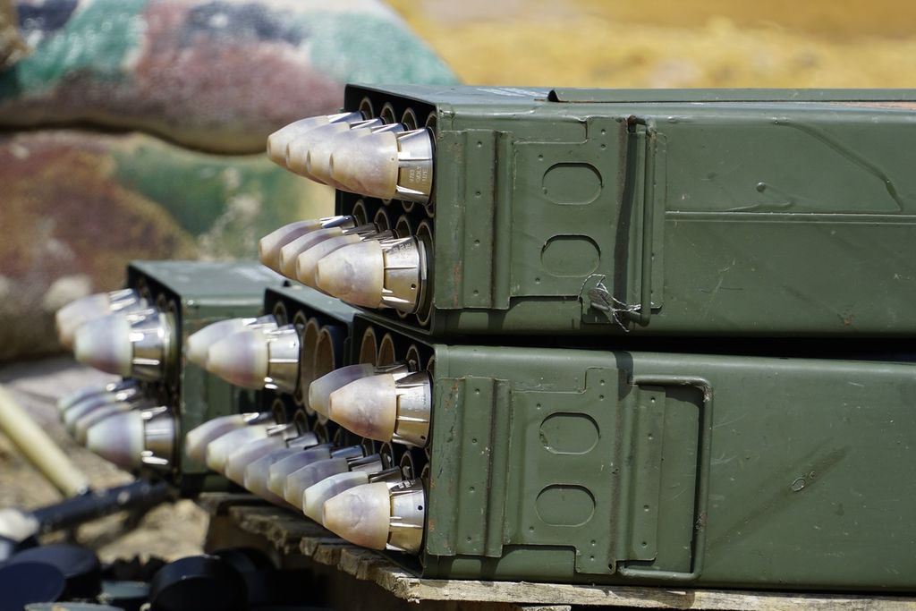 Mortir milik tentara AS yang digunakan dalam Garuda Shield 15/2021, latihan gabungan TNI AD dan tentara AS di Pusat Latihan Tempur Amborawang, Kecamatan Samboja, Kutai Kartanegara, Kalimantan Timur, Kamis (12/8/2021).