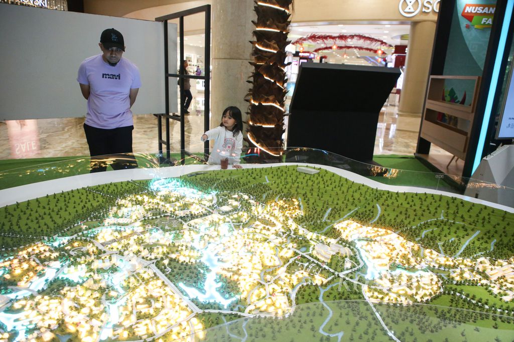 Maket kawasan Ibu Kota Nusantara atau IKN dipamerkan dalam Nusantara Fair di Kota Kasablanka Mall di Jakarta, Jumat (26/1/2024). 