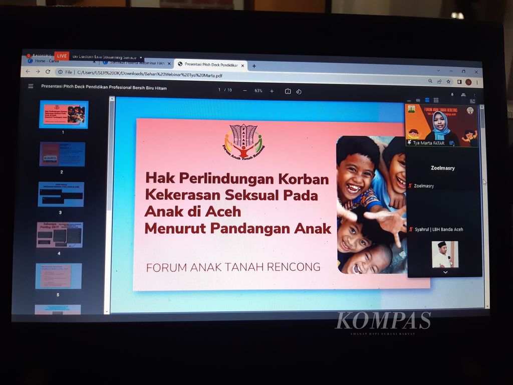 Webinar Urgensi Penguatan Kebijakan Perlindungan Anak dari Kekerasan Seksual di Aceh Selasa (2/8/2022), oleh Flower Aceh. Dalam webinar itu mengemuka percepatan revisi Qanun/Perda Jinayat.