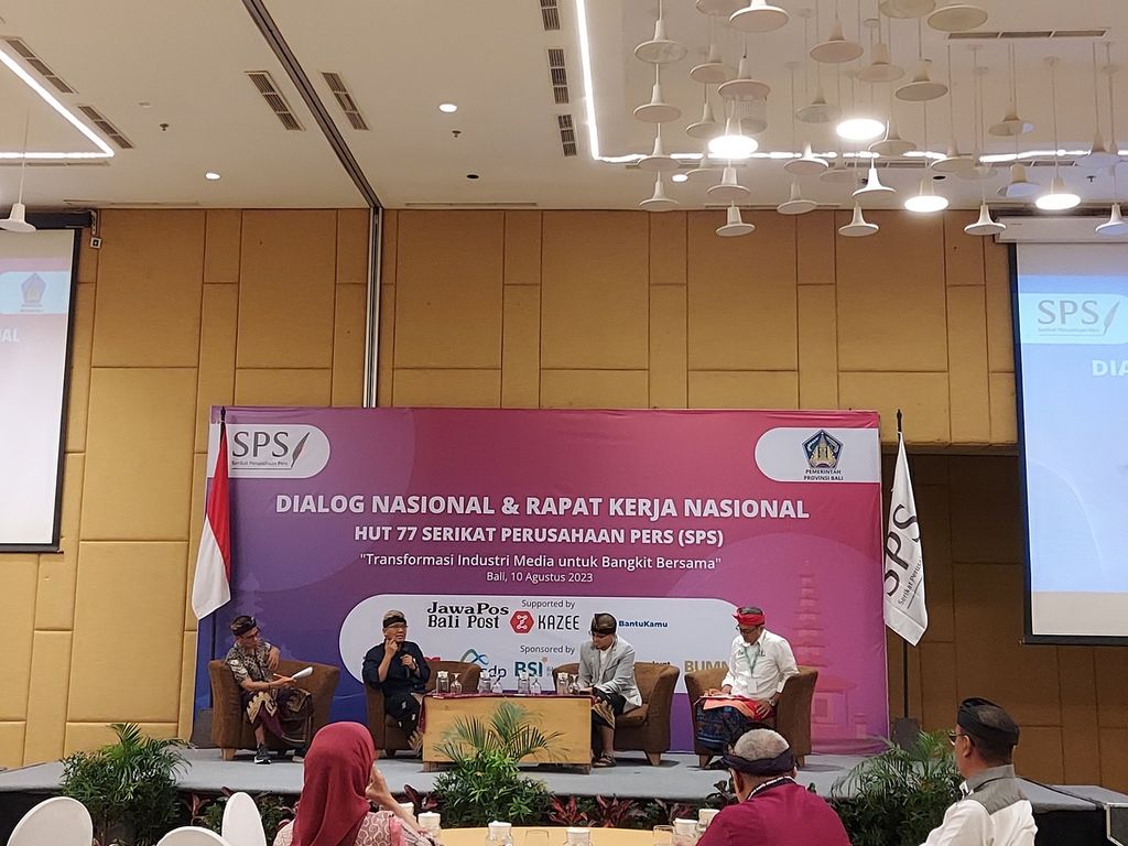 Dialog Nasional dalam rangka HUT Ke-77 Serikat Perusahaan Pers di Denpasar, Bali, Kamis (10/8/2023). Dialog dan Rapat Kerja Nasional tersebut bertema "Transformasi Industri Media untuk Bangkit Bersama".