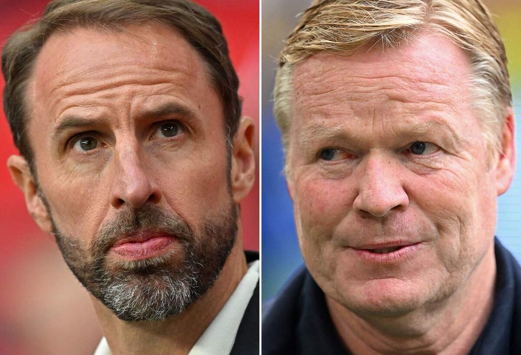 Pelatih Inggris Gareth Southgate (kiri) dan Pelatih Belanda Ronald Koeman dalam foto yang digabung pada Minggu (7/7/2024). Belanda akan menghadapi Inggris pada pertandingan semifinal Piala Eropa 2024 di Dortmund, Jerman, Kamis (11/7/2024) dini hari WIB.