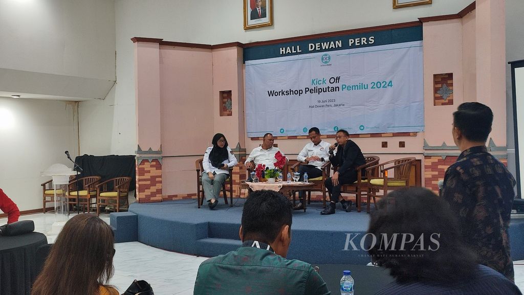 Kegiatan Kick Off Program Workshop Pemilu 2024, Senin (19/6/2023), di Gedung Dewan Pers, Jakarta. 