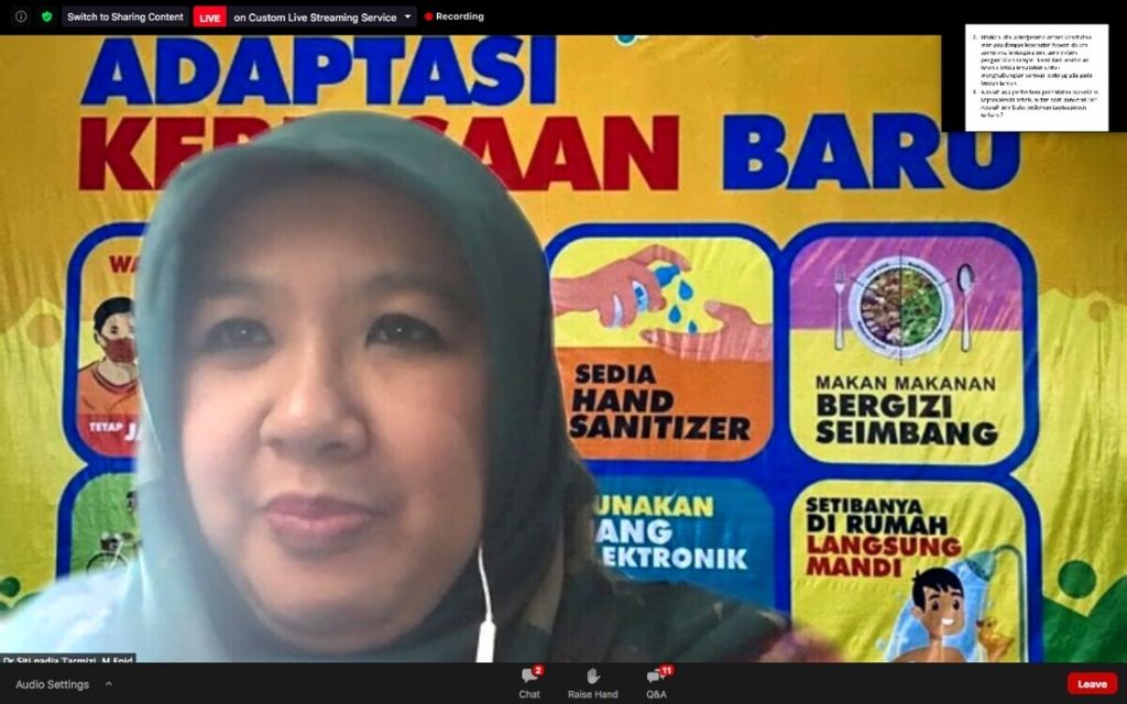 Siti Nadia Tarmizi, Direktur Pencegahan dan Pengendalian Penyakit Tular Vektor dan Zoonotik (P2PTVZ) Kementerian Kesehatan. Gambar diambil dari tangkapan layar saat diskusi daring Rabu (22/7/2020).