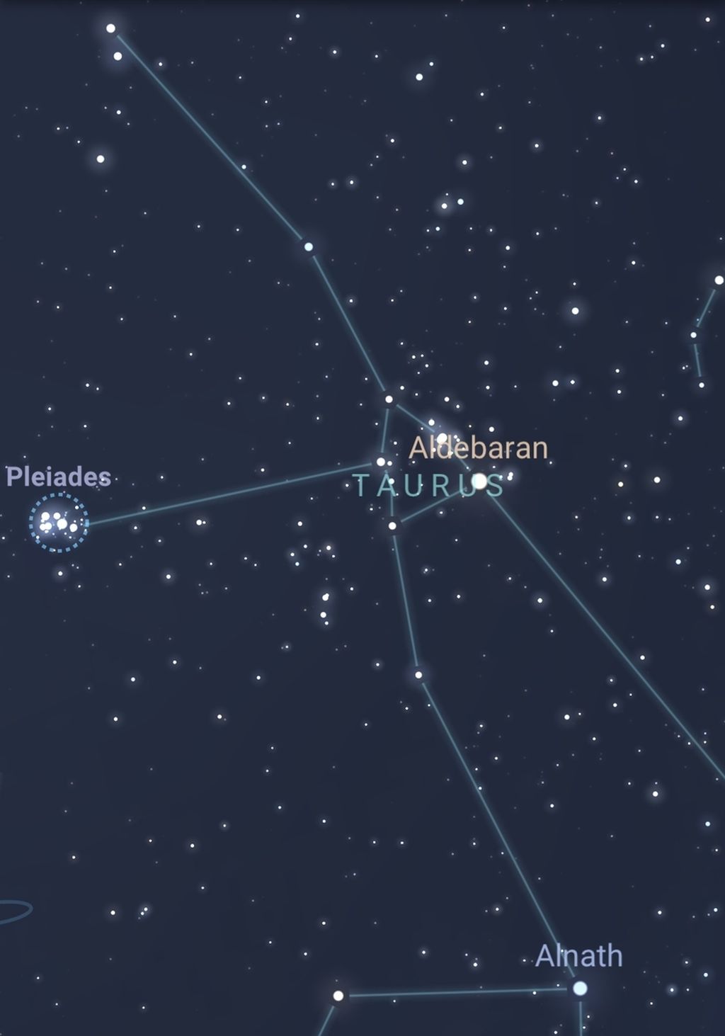 Posisi bintang Aldebaran yang merupakan bintang paling terang di rasi Taurus pada Jumat (22/1/2021) terhadap gugus bintang Pleiades atau Lintang Kartika.