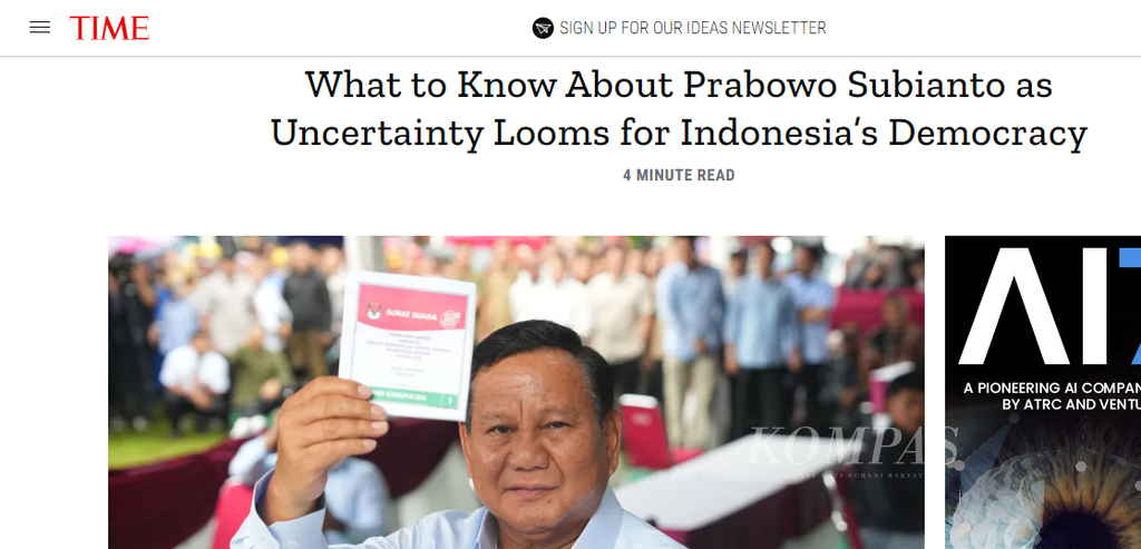 Laporan <i>Time </i>tentang pemilu Indonesia, Rabu (14/2/2024). Banjir hingga nilai penting pemilu menjadi laporan berbagai media asing.