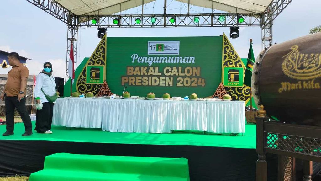 Persiapan pengumuman bakal calon presiden di kediaman Pelaksana Tugas Ketus Umum PPP Mardiono di Kecamatan Pakem, Kabupaten Sleman, DIY, Rabu (26/4/2023).