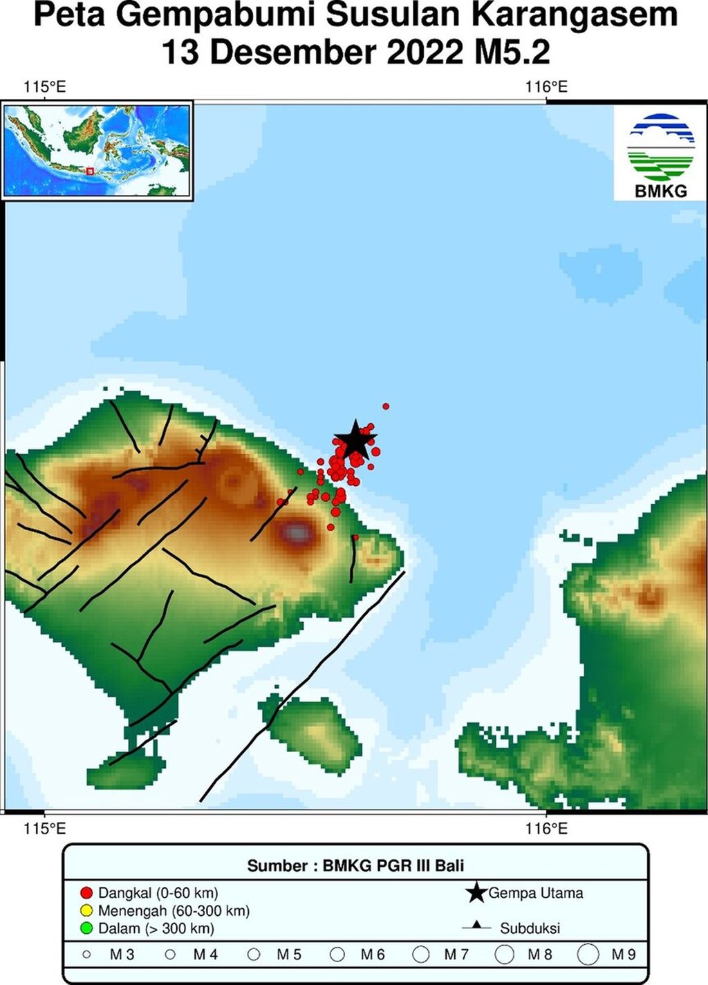 Ilustrasi lokasi gempa bumi di Karangasem